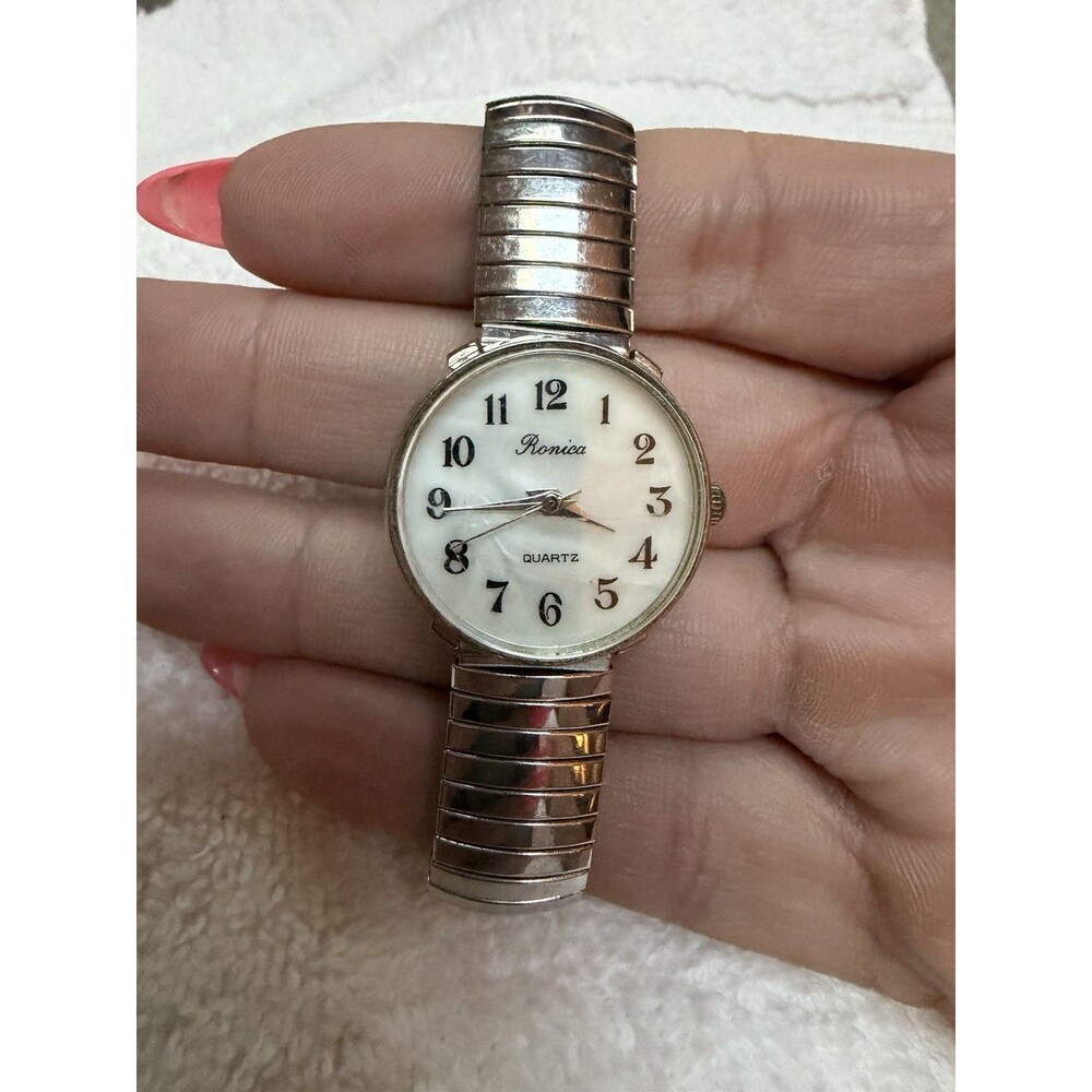 Vintage Ronica Quartz Ladies Stretch Band Watch Silver Tone